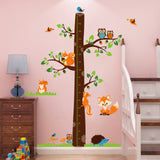 Globleland PVC Height Growth Chart Wall Sticker, for Kids Measuring Ruler Height, Fox & Owl, Colorful, 39x90cm, 4 sheets/set