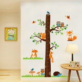 Globleland PVC Height Growth Chart Wall Sticker, for Kids Measuring Ruler Height, Fox & Owl, Colorful, 39x90cm, 4 sheets/set