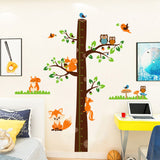 Globleland PVC Height Growth Chart Wall Sticker, for Kids Measuring Ruler Height, Fox & Owl, Colorful, 39x90cm, 4 sheets/set