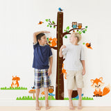 Globleland PVC Height Growth Chart Wall Sticker, for Kids Measuring Ruler Height, Fox & Owl, Colorful, 39x90cm, 4 sheets/set