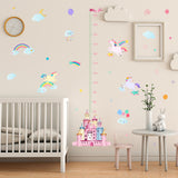 Globleland PVC Height Growth Chart Wall Sticker, Castle & Unicorn with 70 to 170 cm Measurement, for Kid Room Bedroom Wallpaper Decoration, Sky Blue, 980x290mm, 2pcs/set