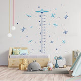 Globleland PVC Height Growth Chart Wall Sticker, Aircraft with 50 to 180 cm Measurement, for Kid Room Bedroom Wallpaper Decoration, Sky Blue, 980x390mm, 3pcs/set