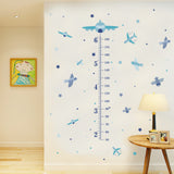 Globleland PVC Height Growth Chart Wall Sticker, Aircraft with 50 to 180 cm Measurement, for Kid Room Bedroom Wallpaper Decoration, Sky Blue, 980x390mm, 3pcs/set