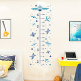 Globleland PVC Height Growth Chart Wall Sticker, Aircraft with 50 to 180 cm Measurement, for Kid Room Bedroom Wallpaper Decoration, Sky Blue, 980x390mm, 3pcs/set