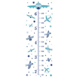 Globleland PVC Height Growth Chart Wall Sticker, Aircraft with 50 to 180 cm Measurement, for Kid Room Bedroom Wallpaper Decoration, Sky Blue, 980x390mm, 3pcs/set