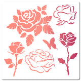 Globleland PET Plastic Drawing Painting Stencils Templates, Square, White, Rose Pattern, 30x30cm