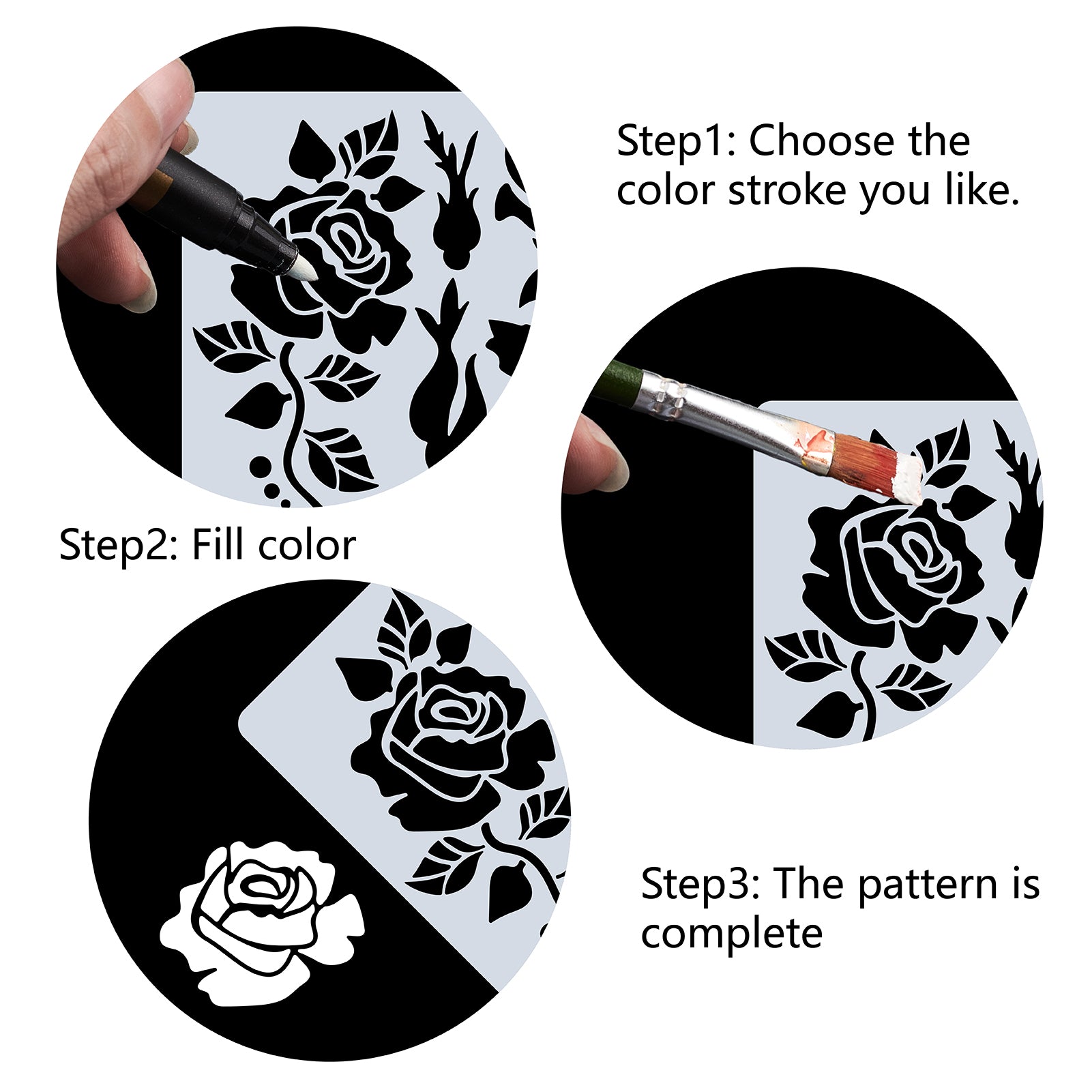 Globleland PET Plastic Drawing Painting Stencils Templates, Square, Creamy White, Rose Pattern, 30x30cm