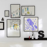 Globleland PET Plastic Drawing Painting Stencils Templates, Square, Creamy White, Sea Horse Pattern, 30x30cm