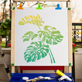 Globleland PET Plastic Drawing Painting Stencils Templates, Square, Creamy White, Leaf Pattern, 30x30cm