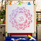 Globleland Chakra Yoga PET Plastic Drawing Painting Stencils Templates, Square, Creamy White, Ohm/Aum, Lotus Pattern, 30x30cm