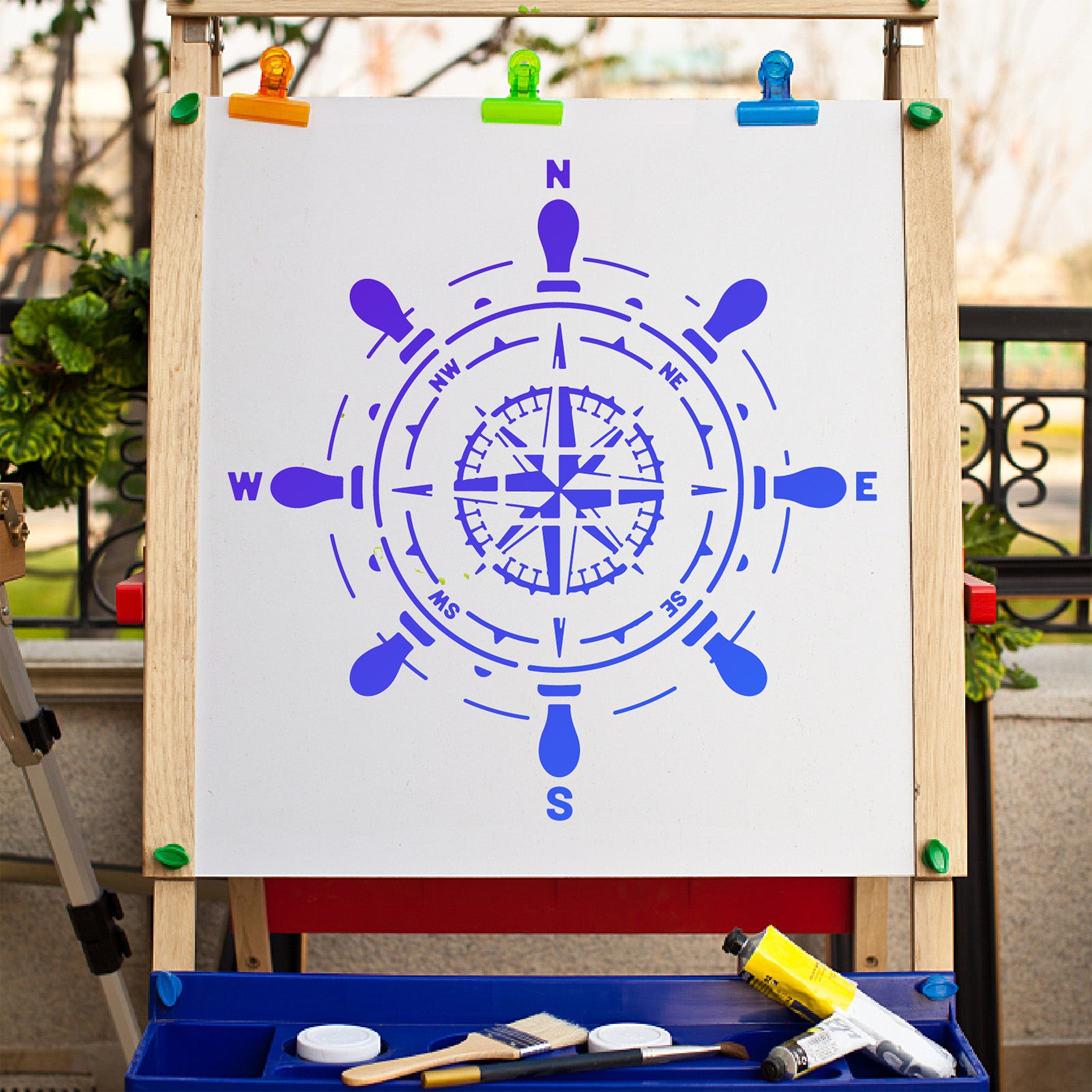 Globleland PET Plastic Drawing Painting Stencils Templates, Square, Creamy White, Compass Pattern, 30x30cm