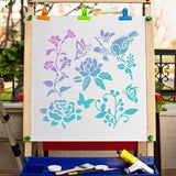 Globleland PET Plastic Drawing Painting Stencils Templates, Square, Creamy White, Peony Pattern, 300x300mm