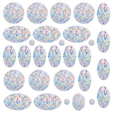 Globleland Waterproof PVC Colored Laser Stained Window Film Adhesive Stickers, Electrostatic Window Stickers, Flat Round & Oval, Mixed Patterns, 30~111x30~139mm, about 29pcs/set