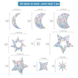Globleland Waterproof PVC Colored Laser Stained Window Film Adhesive Stickers, Electrostatic Window Stickers, Star & Moon & Sun, Mixed Patterns, 30~132x30~138mm, about 30pcs/set