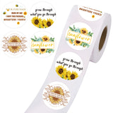 Globleland Thank You Sticker, Coated Paper Adhesive Stickers, Flat Round with Word, Sunflower Pattern, 4x4cm, 500pcs/roll