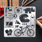 Globleland Boy's Hobby Theme Stainless Steel Cutting Dies Stencils, for DIY Scrapbooking/Photo Album, Decorative Embossing DIY Paper Card, Matte Stainless Steel Color, Football & Dinosaur & Bike, Mixed Patterns, 156x156mm