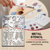 Globleland BBQ Daily Theme Custom Stainless Steel Metal Stencils, for DIY Scrapbooking/Photo Album, Decorative Embossing, Matte Stainless Steel Color, Skull Pattern, 190x140x0.5mm