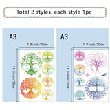 Globleland Custom Waterproof PVC Window Stickers, Tree of Life Pattern, 30x20cm, 1 style/sheet, 2 style, 2 sheets/set