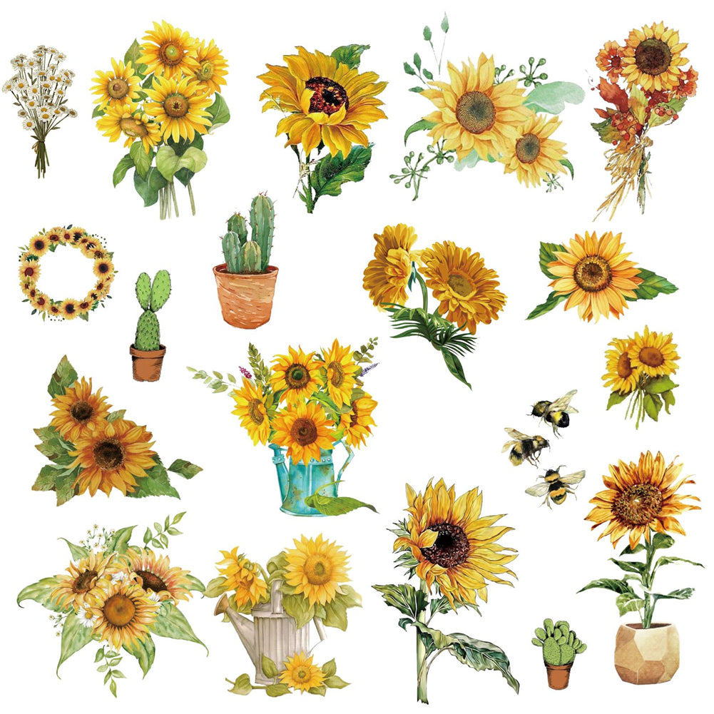 Globleland Custom Waterproof PVC Window Stickers, Sunflower Pattern, 30x20cm, 1 style/sheet, 2 style, 2 sheets/set