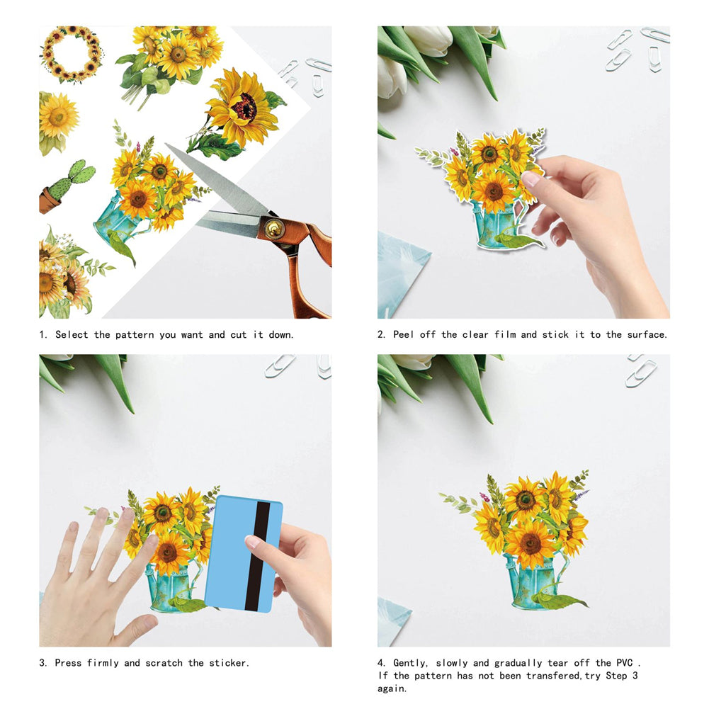 Globleland Custom Waterproof PVC Window Stickers, Sunflower Pattern, 30x20cm, 1 style/sheet, 2 style, 2 sheets/set