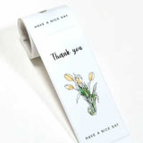 Globleland Thank You Theme PVC Self Adhesive Stickers, Waterproof Flower Decals for Gift Sealing, Rectangle, White, 15x6cm, 50pcs/roll