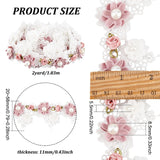 1 Roll 2 Yards Flower Lace Edge Trim Ribbon with Pearl & Rose Daisy 2.3 inch Wide Vintage Style White Trimmings Edging Fabric Floral Embroidered Lace for Sewing Wedding Dress Clothes Decor
