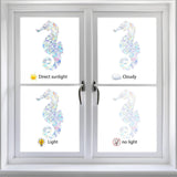 Globleland Waterproof PVC Laser No-Glue Stickers, Static Cling Frosted Rainbow Window Decals, 3D Sun Blocking, for Glass, Sea Horse Pattern, 18x8.6x0.02cm, 4pcs/bag