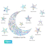 Globleland Waterproof PVC Laser No-Glue Stickers, Static Cling Frosted Rainbow Window Decals, 3D Sun Blocking, for Glass, Moon & Star Patterns, 4~20x4~15.5x0.02cm, 12pcs/bag