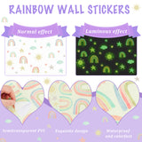 Globleland Waterproof PVC Luminous Wall Stickers, Self-Adhesive Decals, for DIY Bedroom, Indoor Decorations, Colorful, Rectangle with Rainbow & Heart & Sun & Star & Cloud Pattern, Mixed Patterns, 289x199x0.4mm, Stickers: 26~76x29~79mm, 3 sheets/set