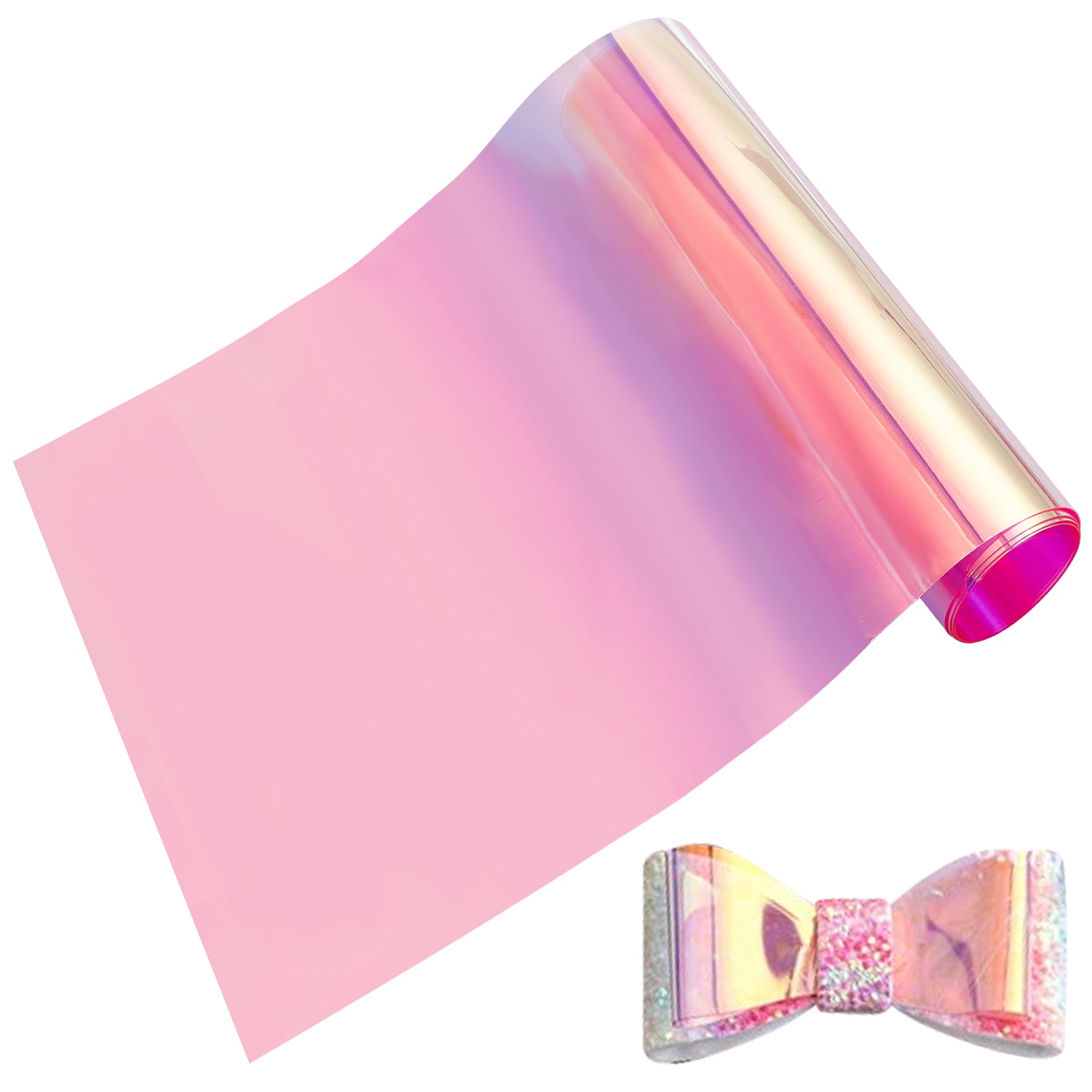 Globleland Rainbow PVC Vinyl Laser Film Paper, with Dazzling Magic Mirror Effect, for Decorate Wedding Handmade Props, Pink, 95x20.4x0.04cm