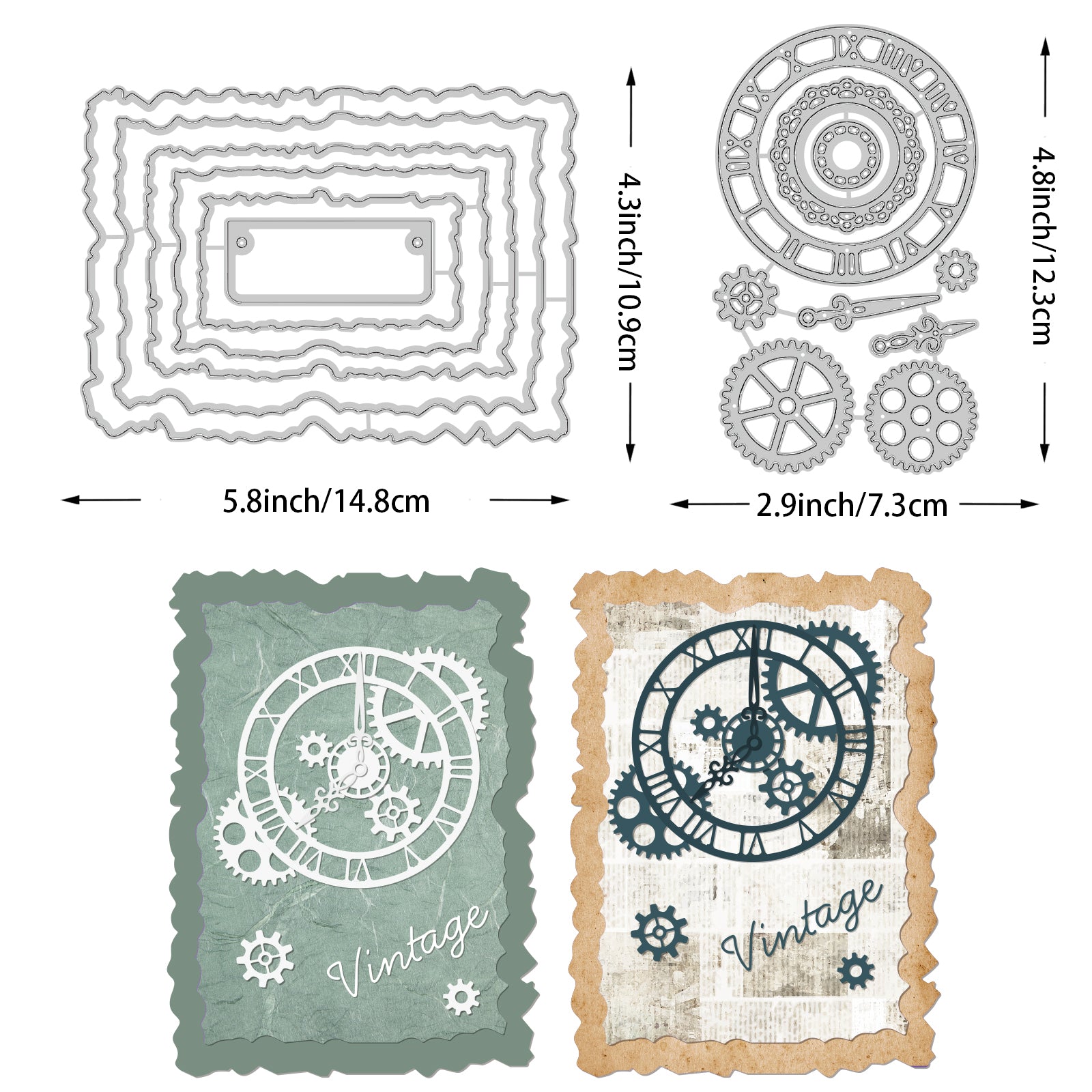 Globleland Carbon Steel Cutting Dies Stencils, for DIY Scrapbooking, Photo Album, Decorative Embossing Paper Card, Stainless Steel Color, Matte Style, Mixed Patterns, 7.3~14.8x10.9~12.3x0.08cm, 2pcs/set