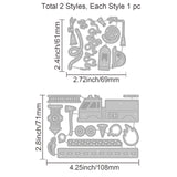Globleland 2Pcs 2 Styles Firefighting Theme Carbon Steel Cutting Dies Stencils, for DIY Scrapbooking, Photo Album, Decorative Embossing Paper Card, Stainless Steel Color, Matte Style, Mixed Patterns, 6.1~7.1x6.9~10.8x0.08cm, 1pc/style