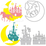 Globleland 3Pcs 3 Styles Carbon Steel Cutting Dies Stencils, for DIY Scrapbooking, Photo Album, Decorative Embossing Paper Card, Stainless Steel Color, Castle & Moon & Horse Pattern, Mixed Patterns, 75~116x72~109x0.8mm, 1pc/style