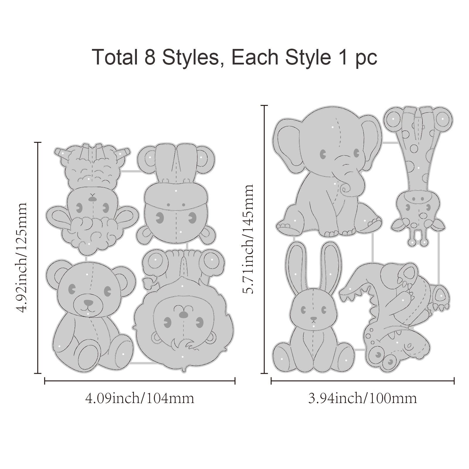 Globleland Doll Theme Carbon Steel Cutting Dies Stencils, for DIY Scrapbooking, Photo Album, Decorative Embossing Paper Card, Stainless Steel Color, Animal Pattern, 100~104x125~145x0.8mm, 2pcs/set