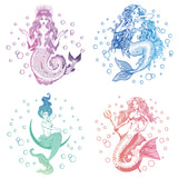 Globleland PVC Wall Sticker Sets, for Window or Stairway Home Decoration, Flat Round, Mix Color, Mermaid Pattern, Sticker: 16x16cm, 2pcs/style, 4 styles, 8pcs/set