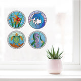 Globleland PVC Window Sticker, for Home Decoration, Square, Ocean Themed Pattern, 16x16x0.03cm, 2pcs/style, 4 styles, 8pcs/set