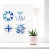 Globleland 8Pcs 4 Styles Self Adhesive PVC Sticker, for Wall, Window or Stairway Decoration, Flat Round, Anchor & Helm Pattern, Sticker: 16x16cm, 2pcs/style