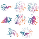Globleland 8Pcs 8 Styles Self Adhesive Waterproof PVC Sticker, for Wall, Window and Stairway Decoration, Round, Colorful, Sea Animals, 16x0.03cm, 1pc/style