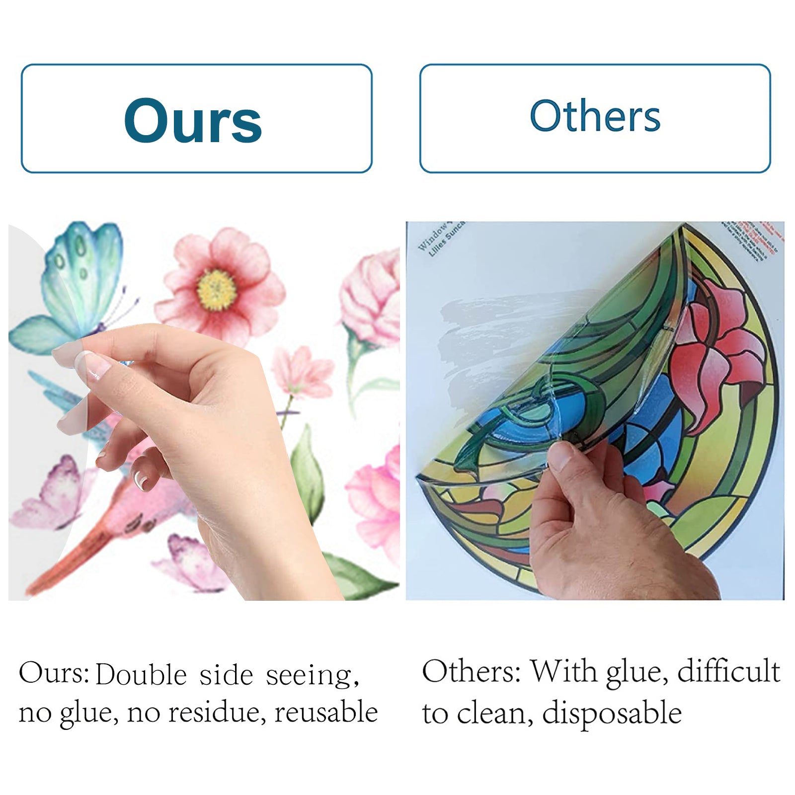 Globleland Waterproof PVC Static Cling Glass Stickers, No Glue, Flower & Bird Pattern, 30x19.7x0.01cm, 9 sheets/set
