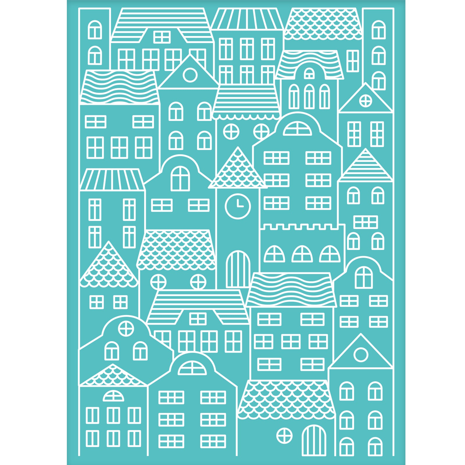 Globleland Self-Adhesive Silk Screen Printing Stencil, for Painting on Wood, DIY Decoration T-Shirt Fabric, Turquoise, House Pattern, 195x140mm