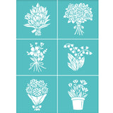 Globleland Self-Adhesive Silk Screen Printing Stencil, for Painting on Wood, DIY Decoration T-Shirt Fabric, Turquoise, Flower Pattern, 195x140mm