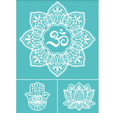 Globleland Self-Adhesive Silk Screen Printing Stencil, for Painting on Wood, DIY Decoration T-Shirt Fabric, Turquoise, Lotus Pattern, 195x140mm