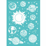 Globleland Self-Adhesive Silk Screen Printing Stencil, for Painting on Wood, DIY Decoration T-Shirt Fabric, Turquoise, Planet Pattern, 195x140mm