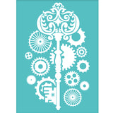 Globleland Self-Adhesive Silk Screen Printing Stencil, for Painting on Wood, DIY Decoration T-Shirt Fabric, Turquoise, Key Pattern, 195x140mm