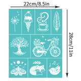 Globleland Self-Adhesive Silk Screen Printing Stencil, for Painting on Wood, DIY Decoration T-Shirt Fabric, Turquoise, Mixed Patterns, 280x220mm