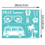 Globleland Self-Adhesive Silk Screen Printing Stencil, for Painting on Wood, DIY Decoration T-Shirt Fabric, Turquoise, Summer Themed Pattern, 220x280mm