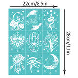 Globleland Self-Adhesive Silk Screen Printing Stencil, for Painting on Wood, DIY Decoration T-Shirt Fabric, Turquoise, Mixed Patterns, 280x220mm