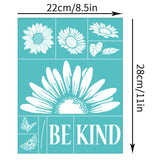 Globleland Self-Adhesive Silk Screen Printing Stencil, for Painting on Wood, DIY Decoration T-Shirt Fabric, Turquoise, Sunflower Pattern, 22x28cm
