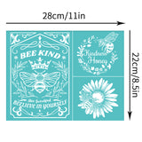 Globleland Self-Adhesive Silk Screen Printing Stencil, for Painting on Wood, DIY Decoration T-Shirt Fabric, Turquoise, Rectangle, Bees Pattern, 22x28cm