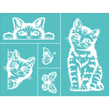 Globleland Self-Adhesive Silk Screen Printing Stencil, for Painting on Wood, DIY Decoration T-Shirt Fabric, Turquoise, Cat Pattern, 220x280mm